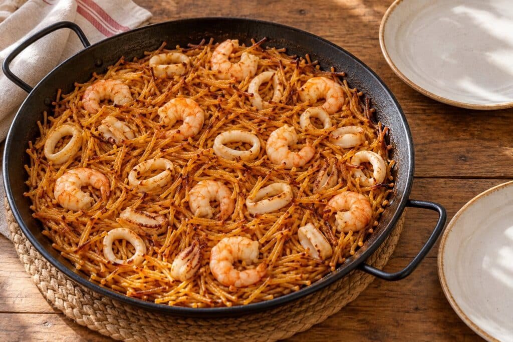 Seafood Fideuà: Spanish Noodles with Squid and Shrimp